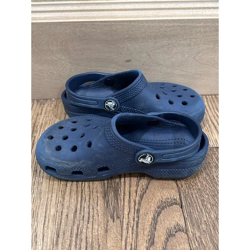 Crocs Kids Classic Clog Navy Blue Shoes Sandals Sz C10 Beach Pool Camp Summer